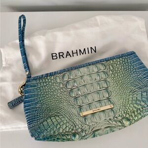Brahmin Blue and Green Crocodile Embossed Clutch